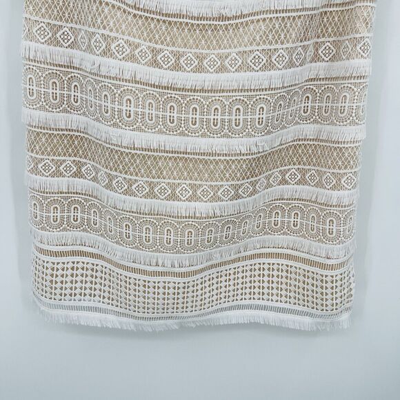 Eliza J Womens Dress Size 12 White Lace Overlay Fringe Cap Sleeve Shift Mini - Picture 5 of 12